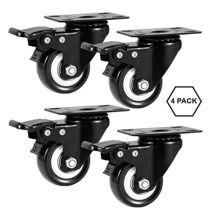 ASHGOOB 2" Caster Wheels Set of 4, Heavy Duty Casters with Brake, No Noise Locking Polyurethane (PU) Wheels, Swivel Plate Castors Pack 4 - Image 5